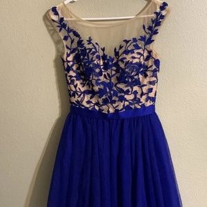 Sherri Hill bright blue and nude short prom dress 4 homecoming